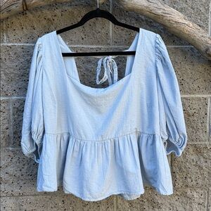 ARULA Light Blue Puff Sleeve Blouse